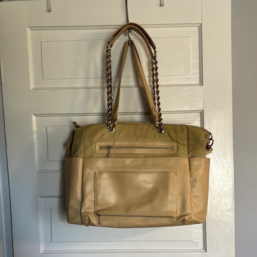 Beis Tan Leather Diaper Bag